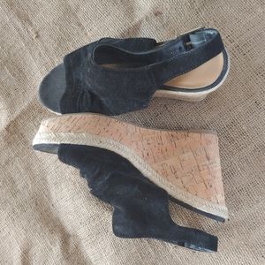 7.5M Franco Sarto Black Suede Wedges
